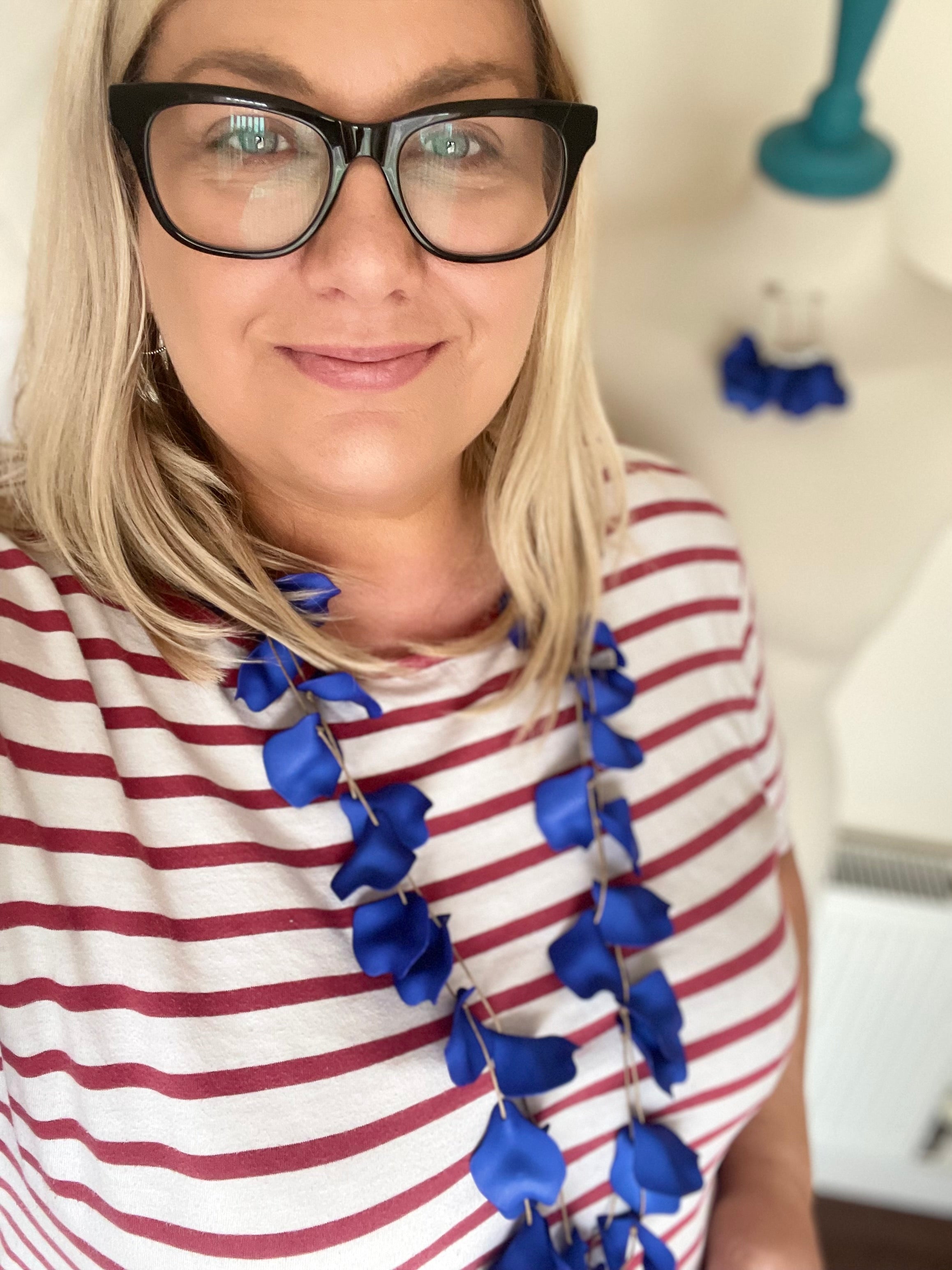Double strand Long Leaf Necklace - electric Blue