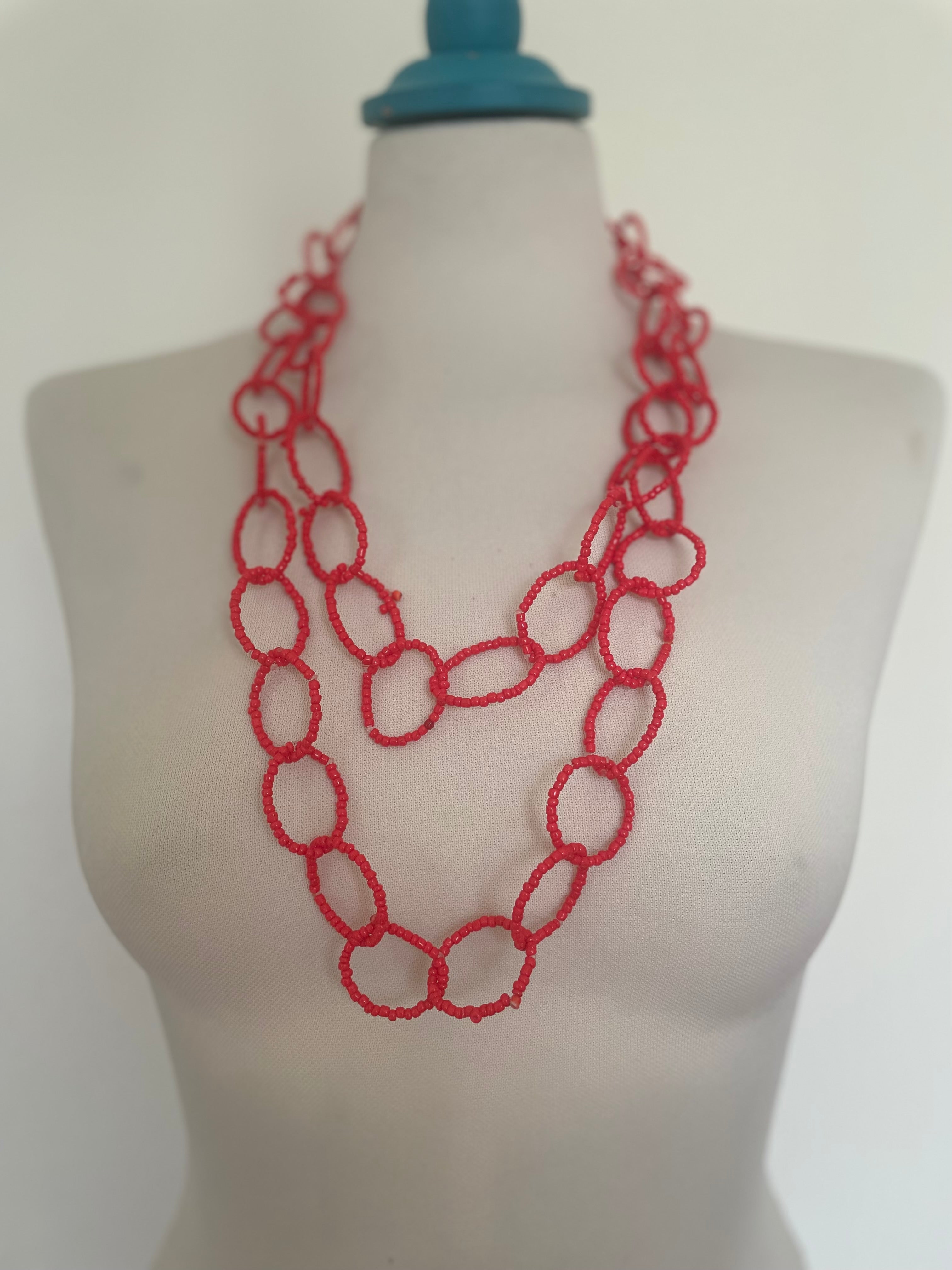 Bead Chain Necklace - Red