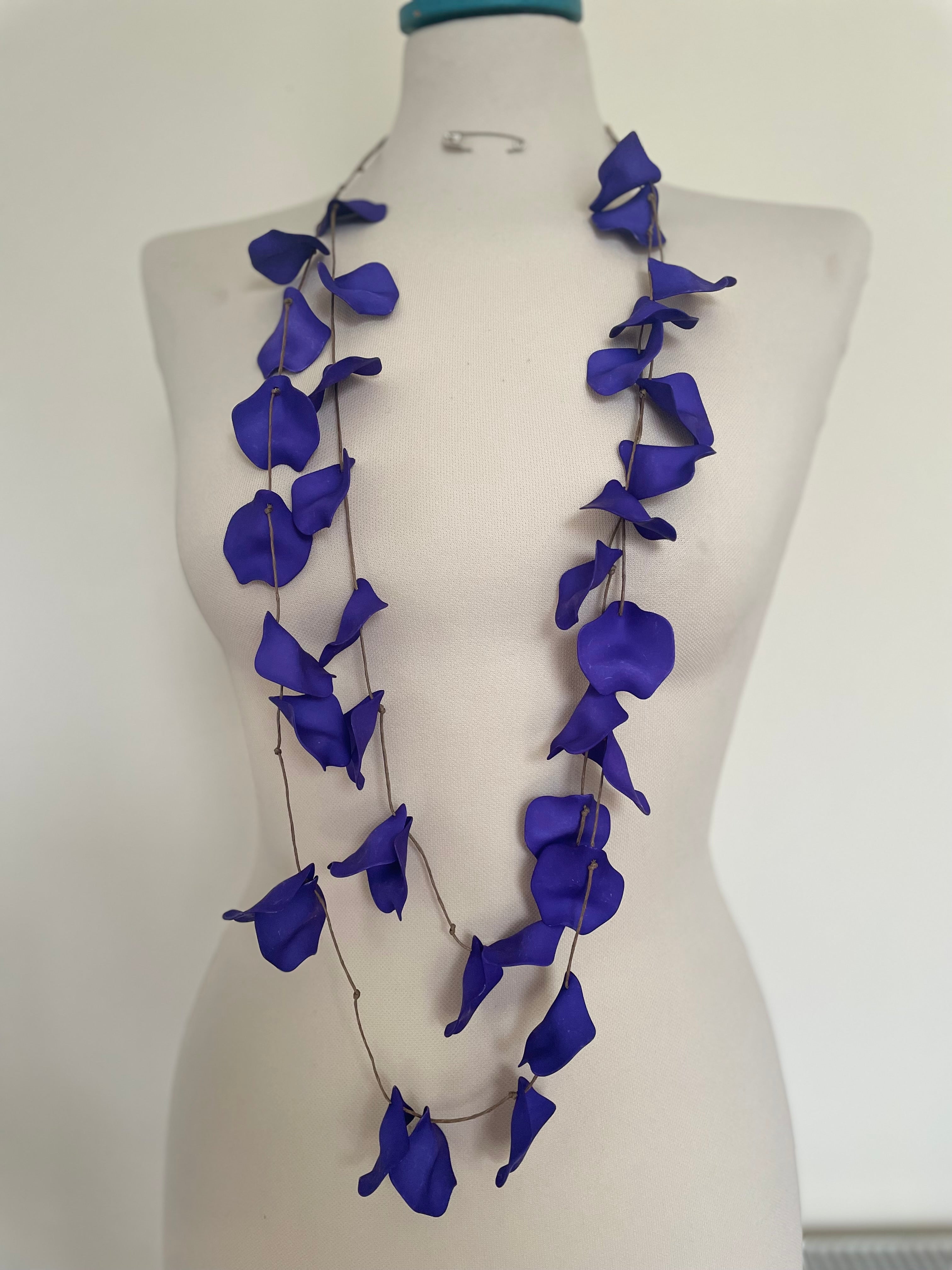 Double strand Long Leaf Necklace - Vivd Purple