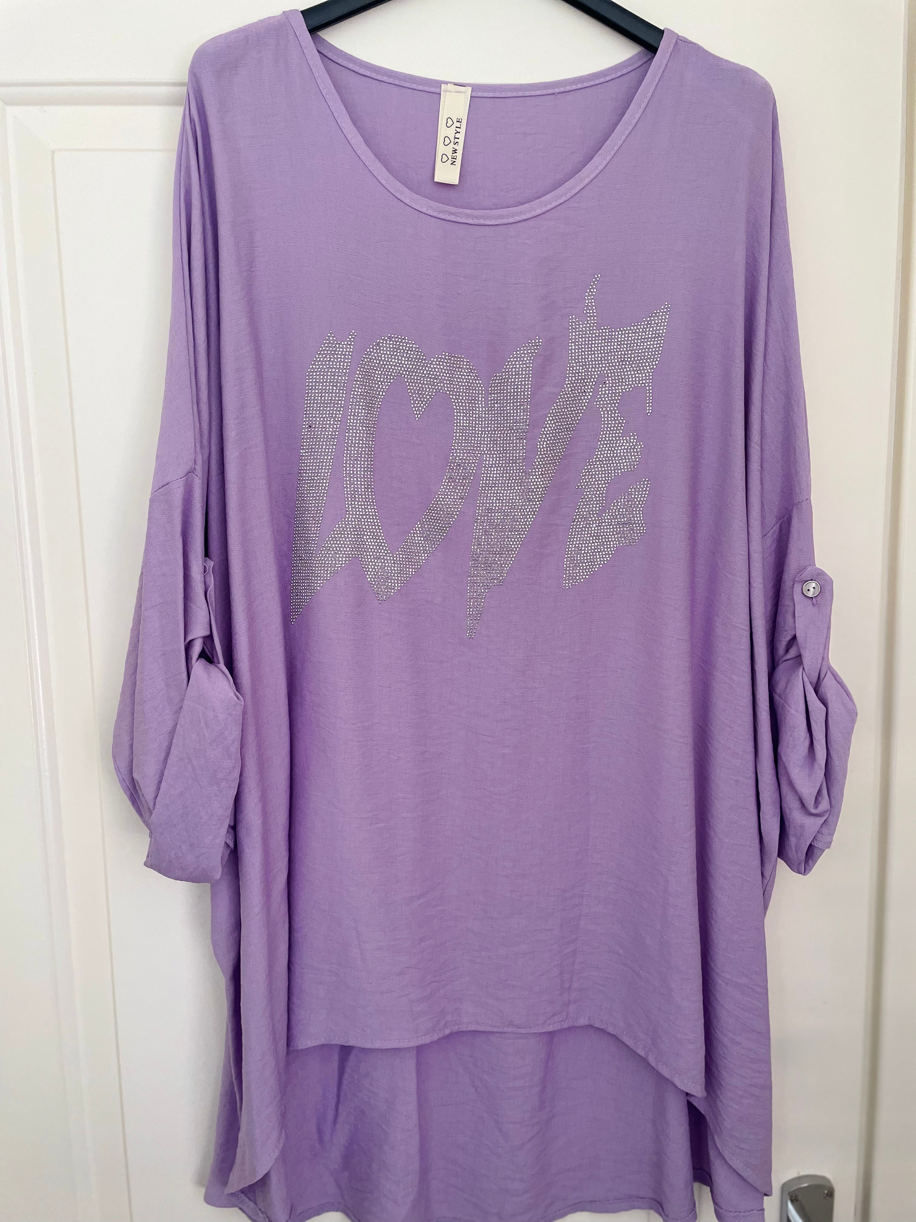 Love print oversized top- Lilac