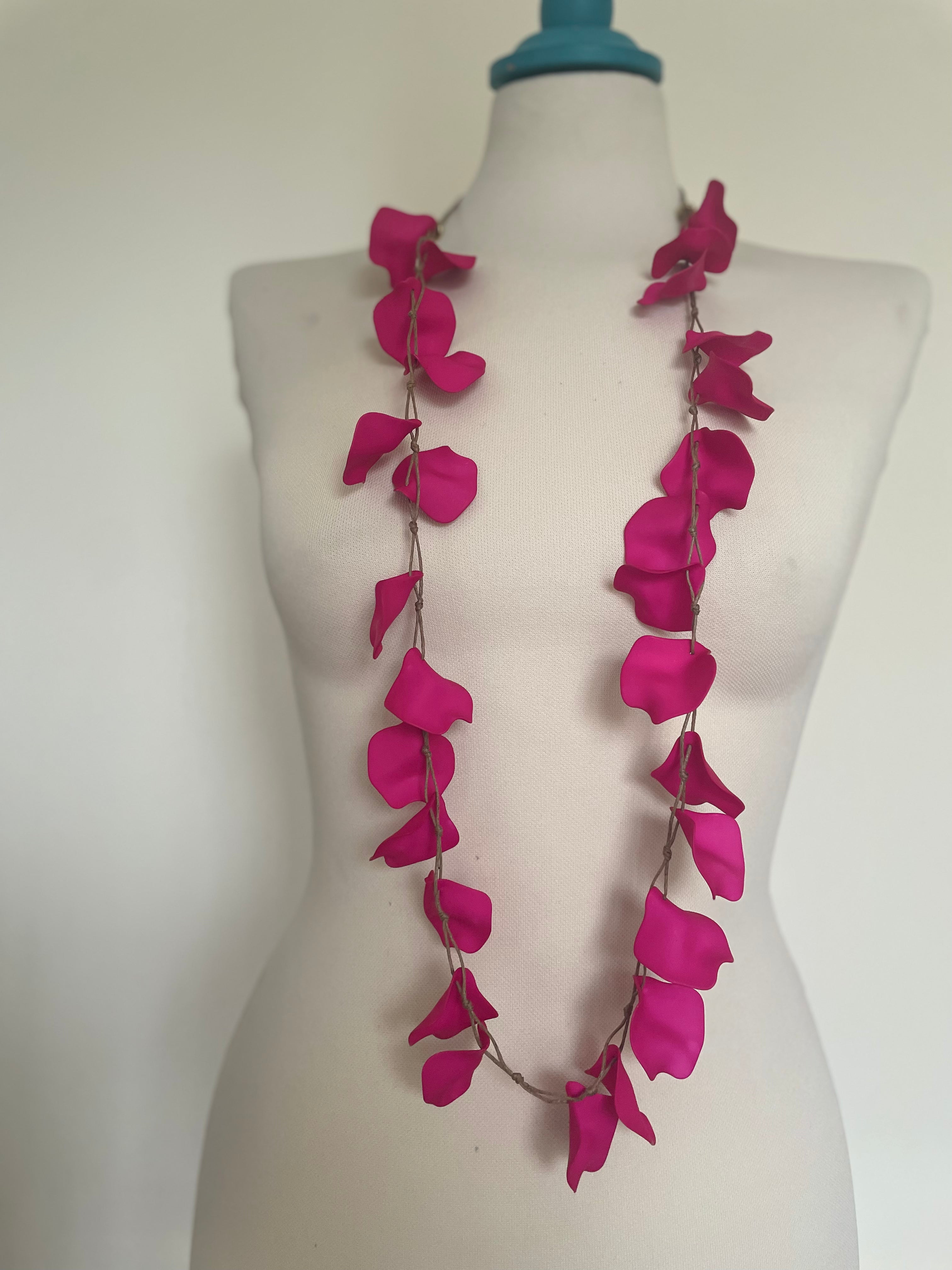 Leaf Long Necklace - Pink