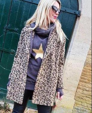 Liven Exclusive Crossover Neck Hoodie - Charcoal with Gold Glitter Star Print - Liven Boutique
