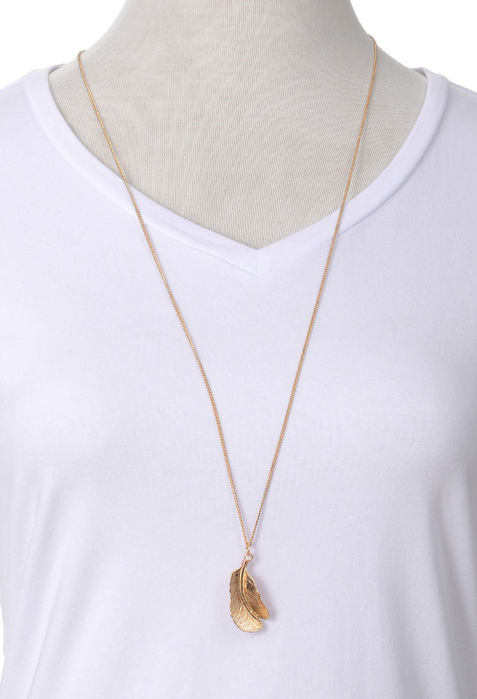 Gold Feather Long Necklace