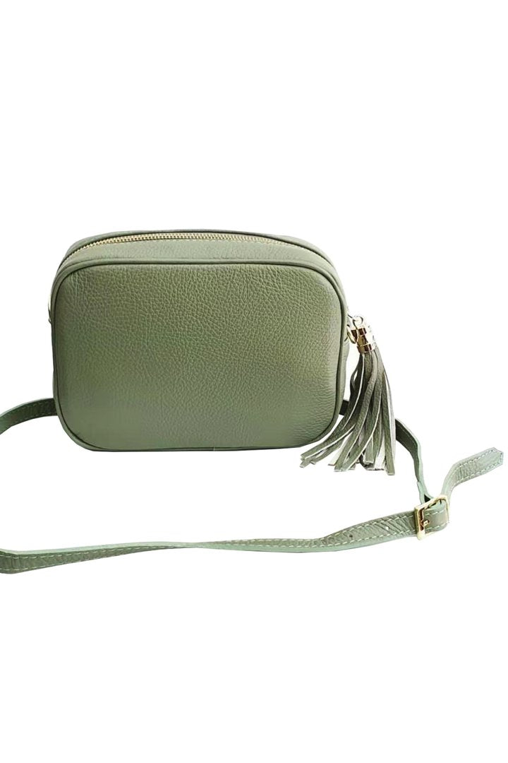 Italian Leather Crossbody Camera Bag - Khaki