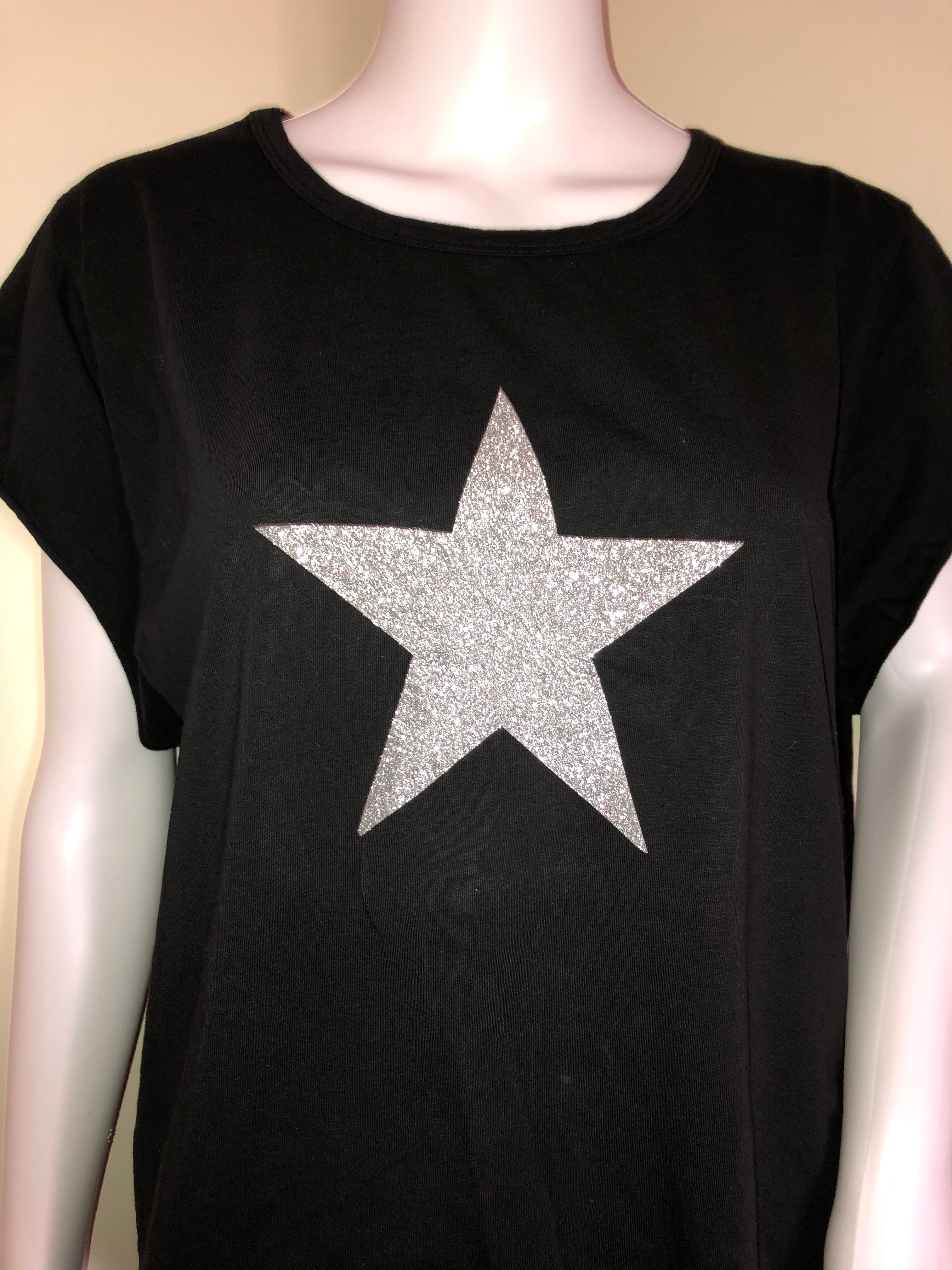 Liven Black Glitter Star Printed Tee - Liven Boutique