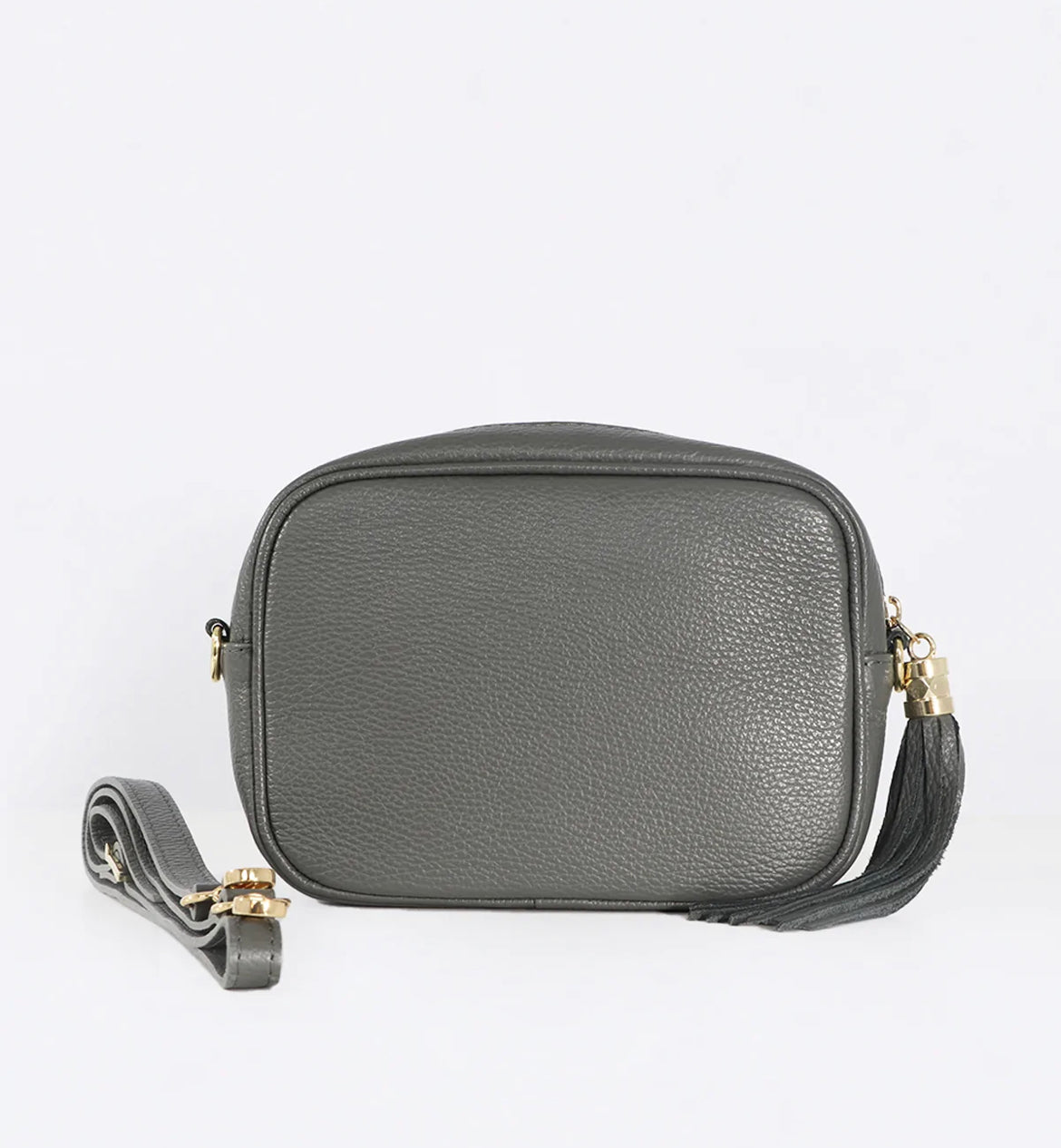 Italian Leather Crossbody Camera Bag - Dark Grey