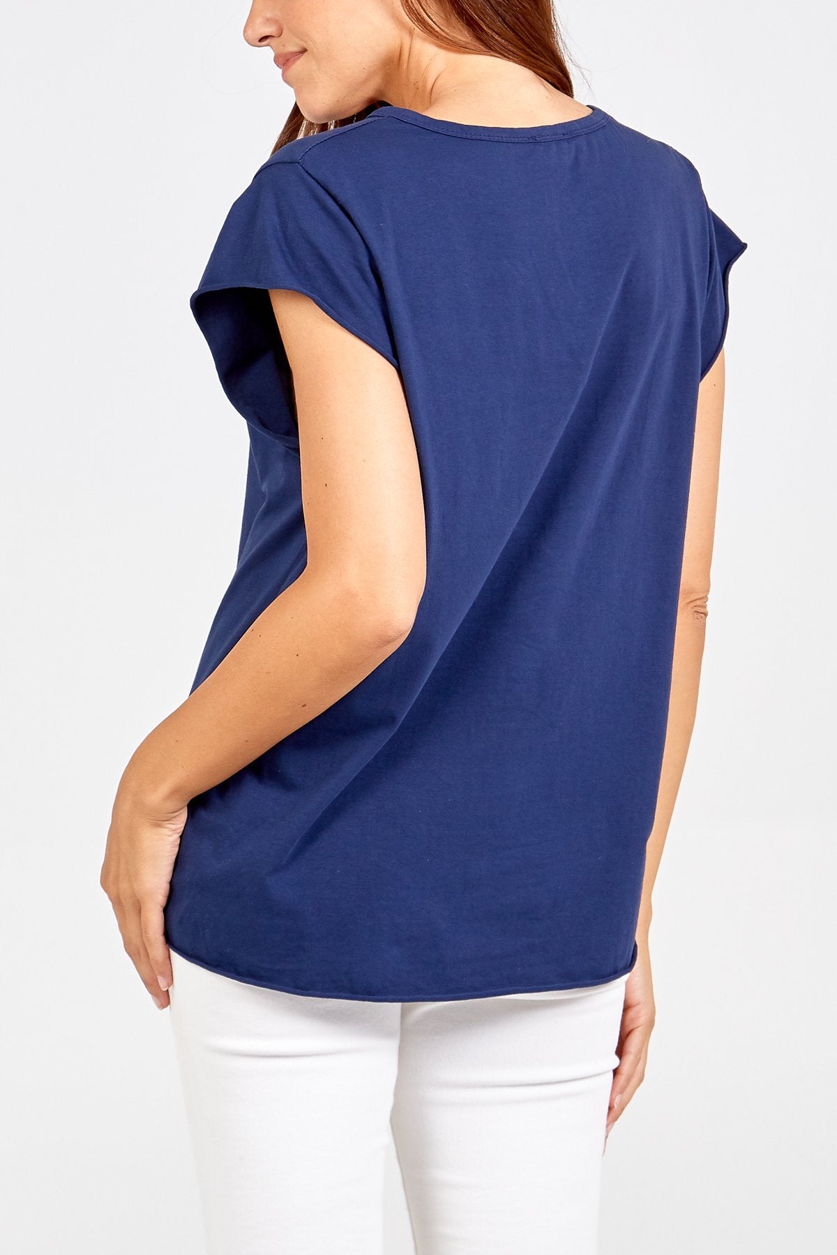 HiLo Cap Sleeve Tee Shirt - Navy - Liven Boutique