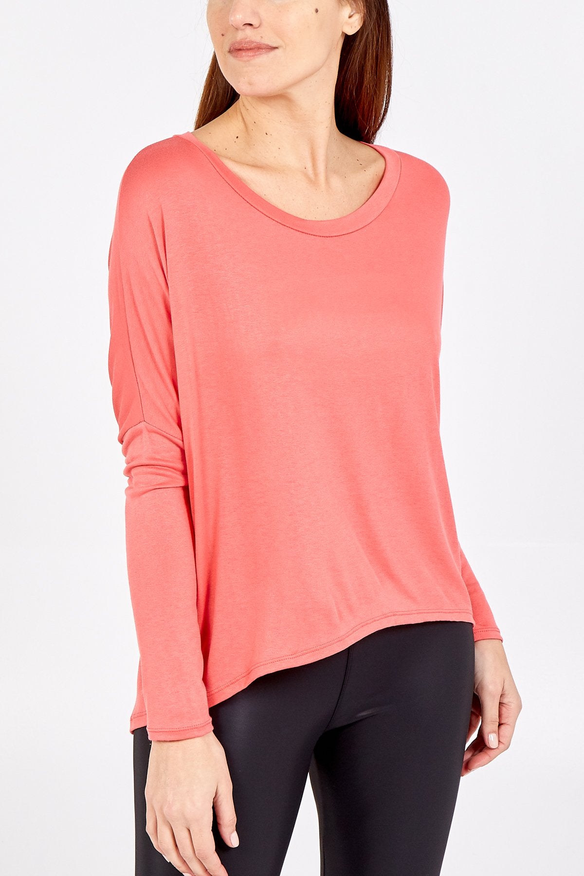 Long Sleeve HiLo Tee - Coral - Liven Boutique