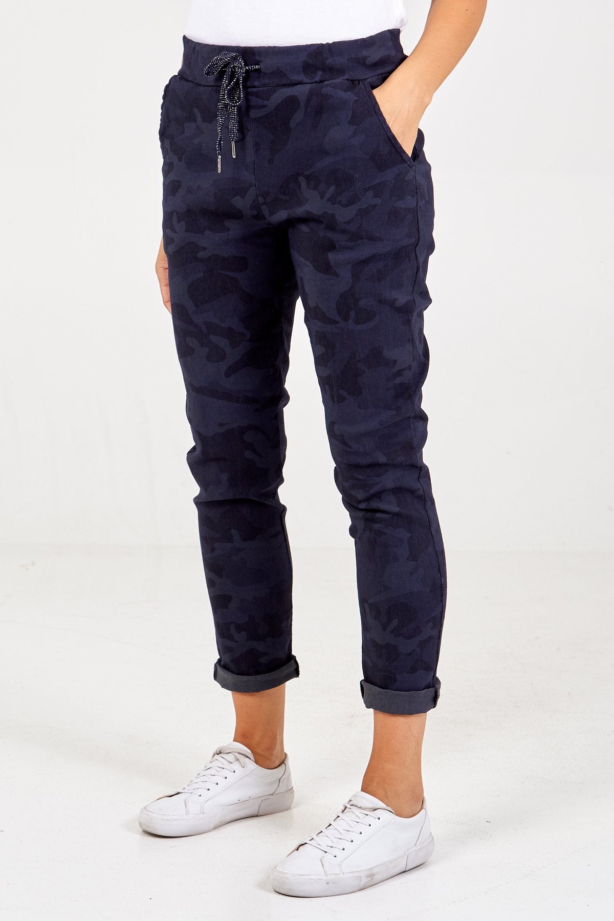 Gill Plus Sized Magic Camouflage Trousers - Navy - Liven Boutique