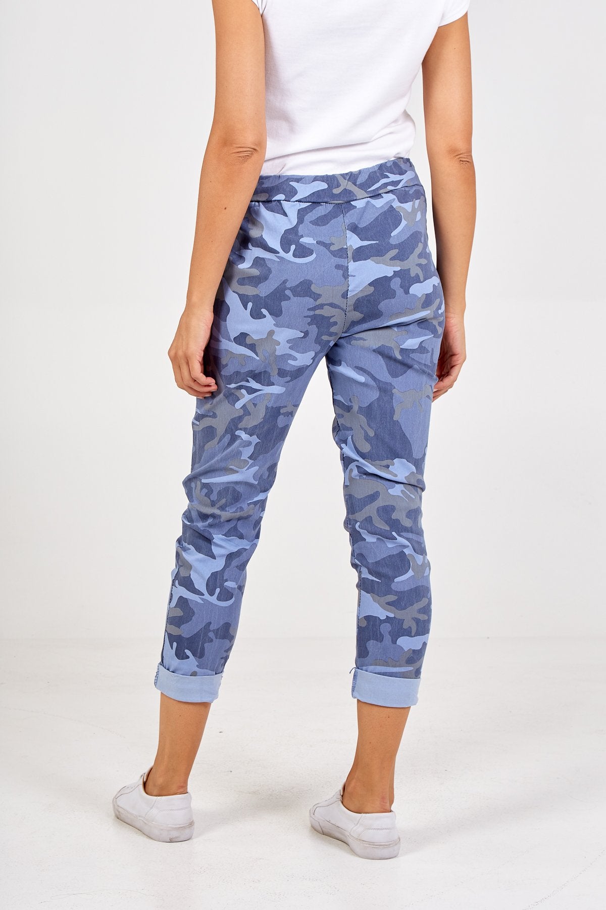 Gill Plus Sized Magic Camouflage Trousers - Denim Blue - Liven Boutique