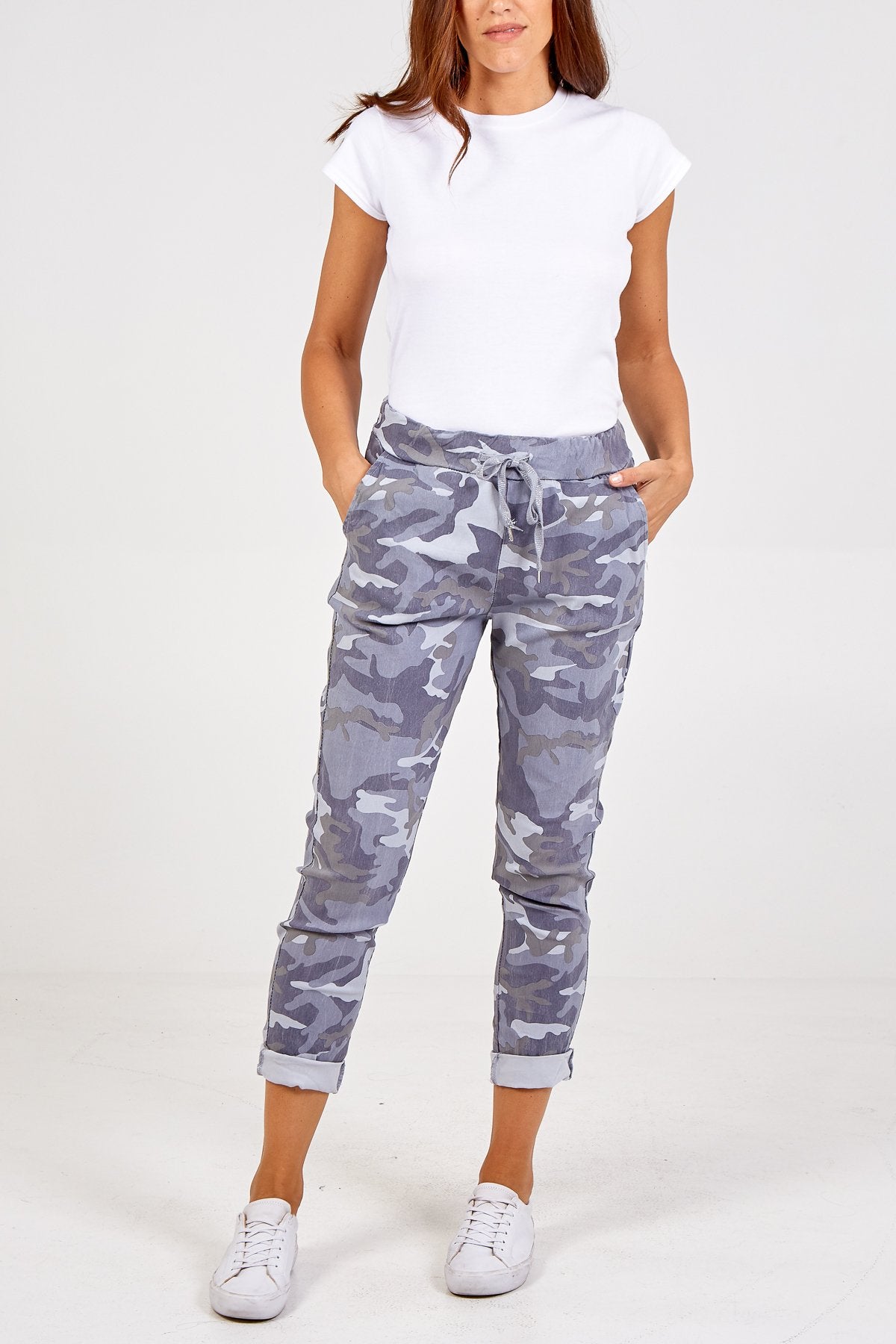 Gill Plus Sized Magic Camouflage Trousers - Grey - Liven Boutique