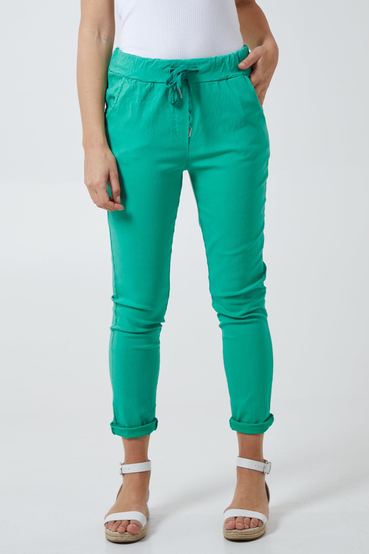 Fizz Plus Size Plain Magic Pants - Green