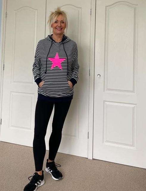 Navy Striped Hoodie with Hand Printed Neon Pink Star