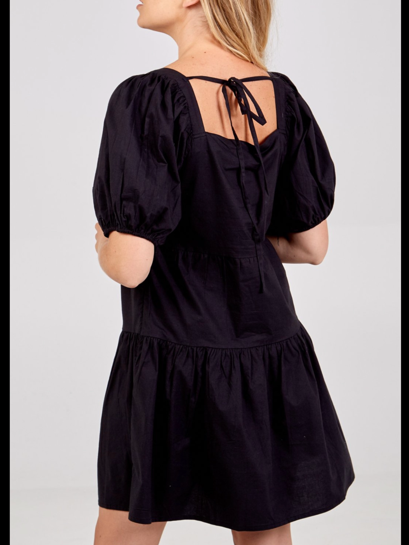 Puff Sleeve Tiered Dress - Black - Liven Boutique