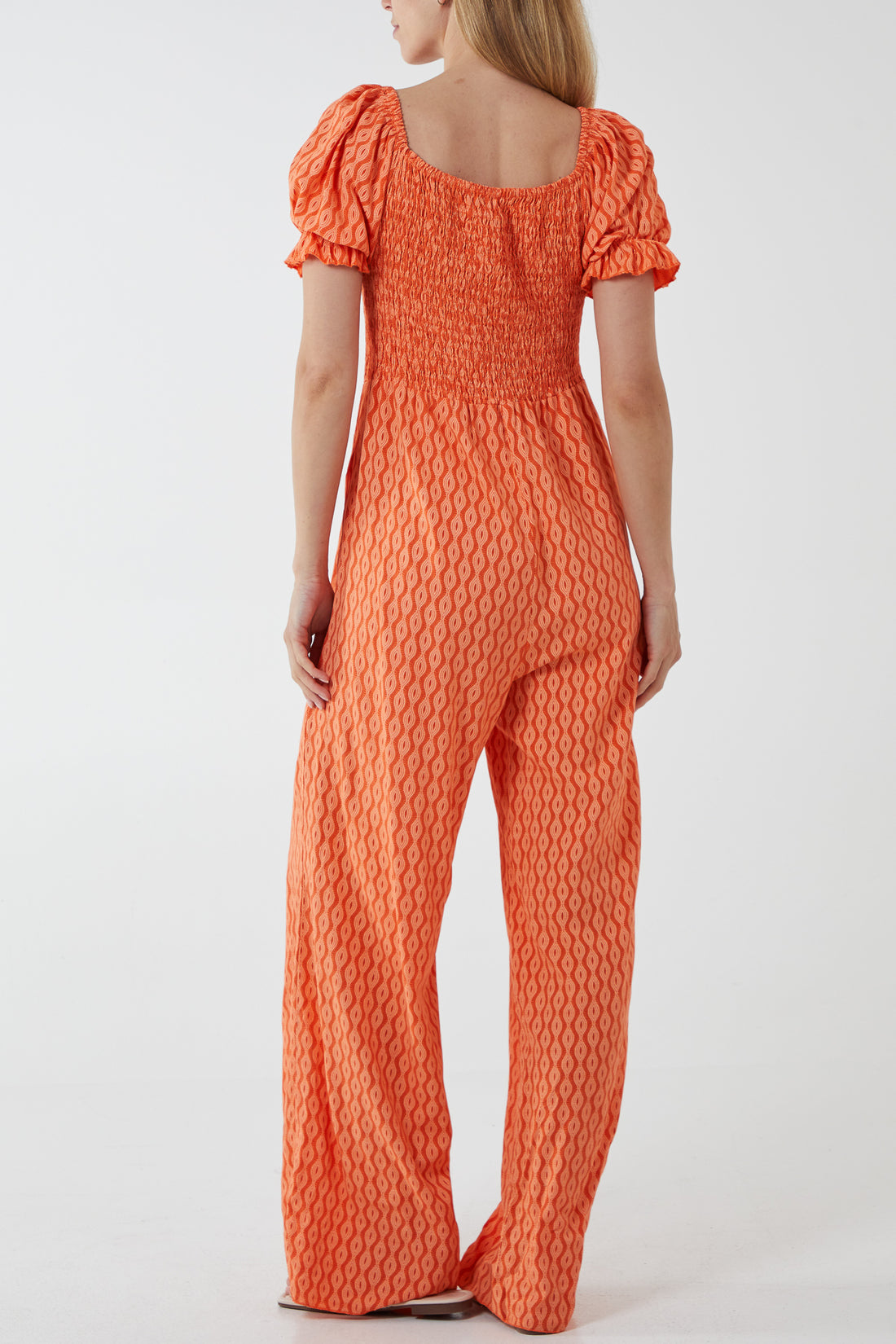 Poppy Shirred Printed Jumpsuit - Orange