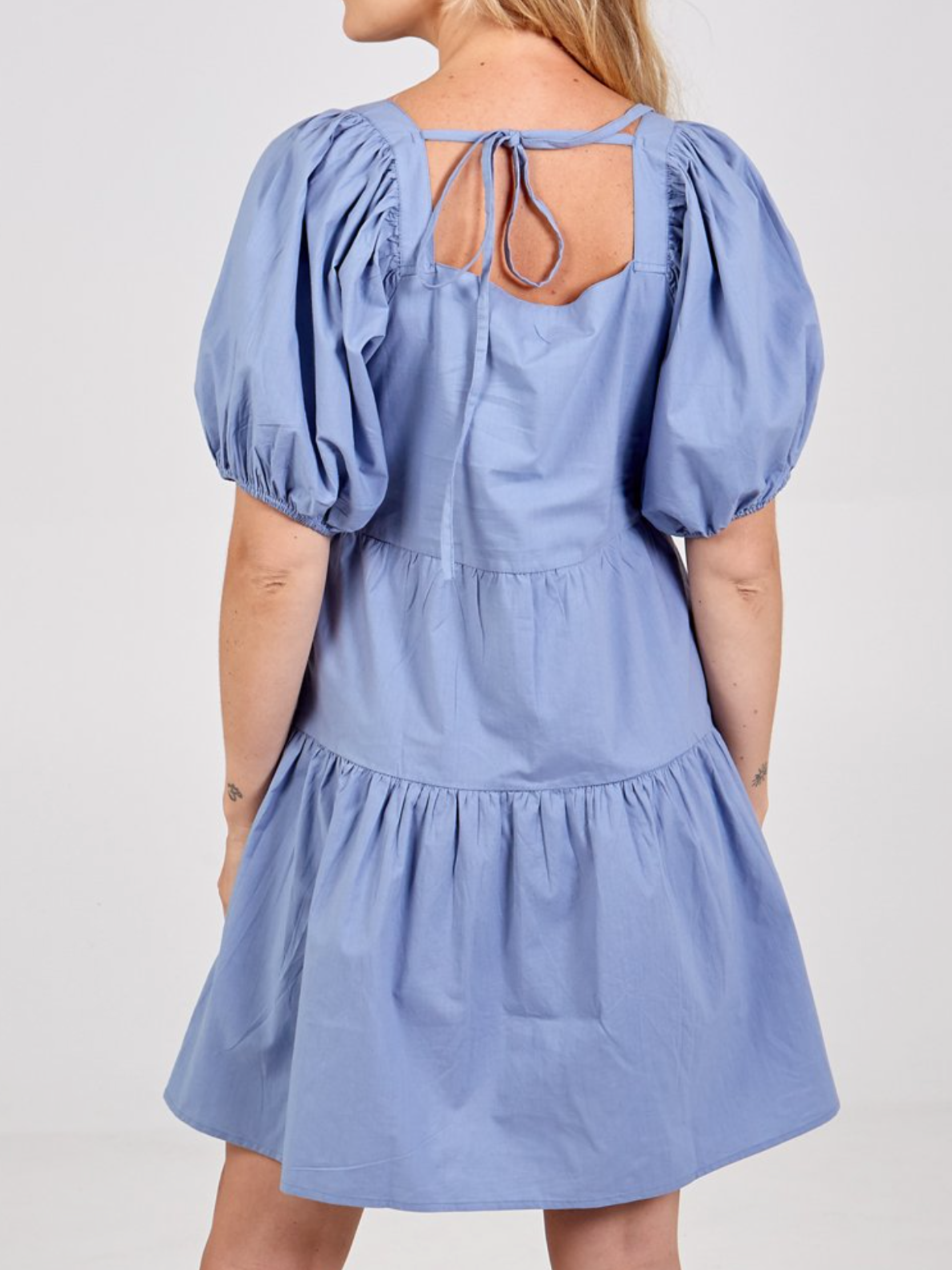 Puff Sleeve Tiered Dress - Blue - Liven Boutique