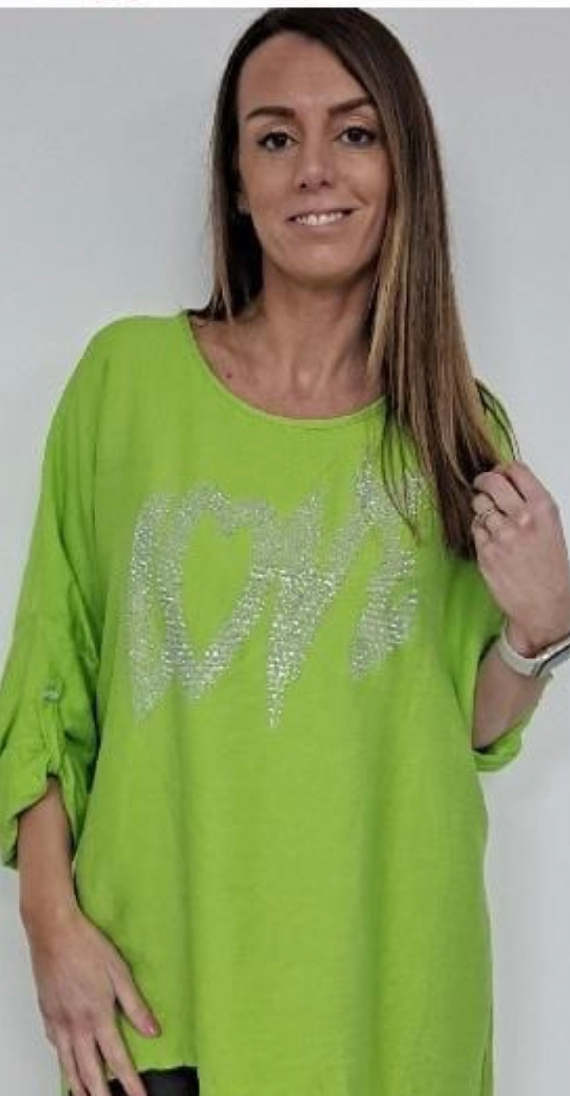 Love print oversized top- Lime