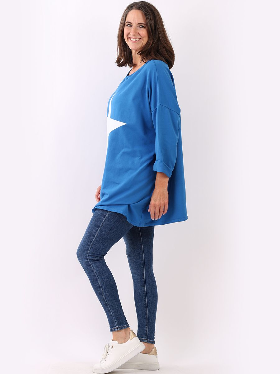 LouLou Star Print Oversized Cotton Top - Royal Blue