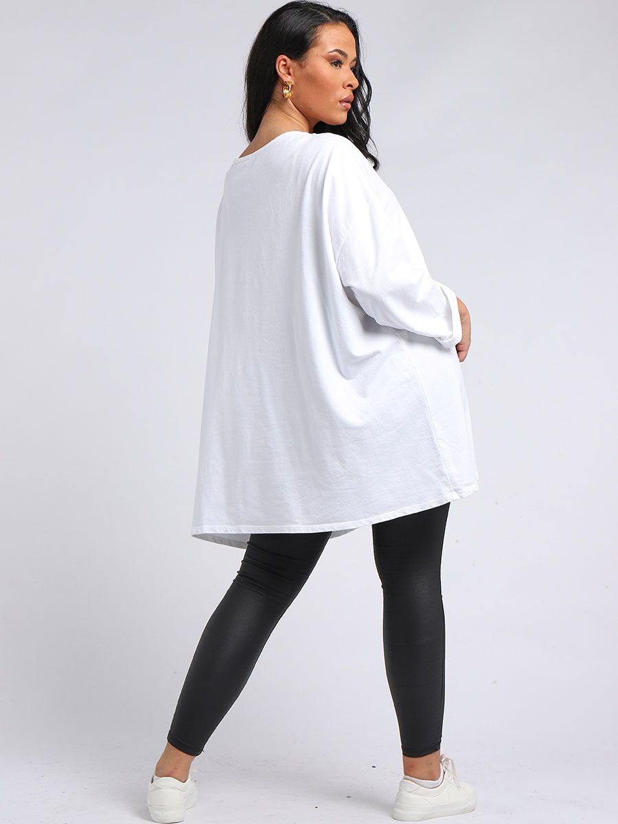 Sequin Star Oversized Sweat Top - White - Liven Boutique